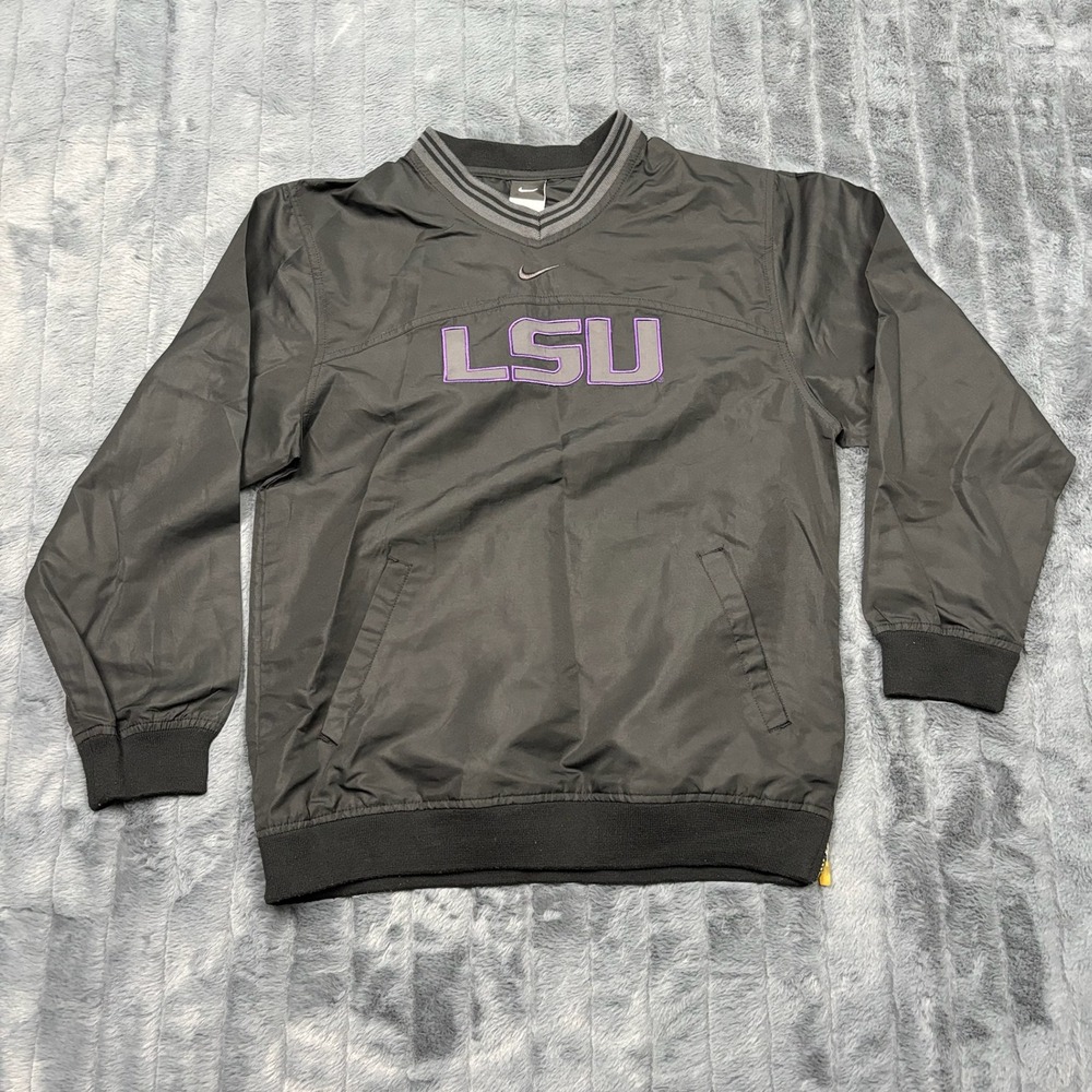 Nike LSU Tigers Mens Large Black V-Neck Windbreaker Pullover Jacket 11471